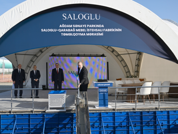 Prezident İlham Əliyev Ağdam Sənaye Parkında “Saloğlu Qarabağ” MMC-nin istehsal müəssisəsinin təməli